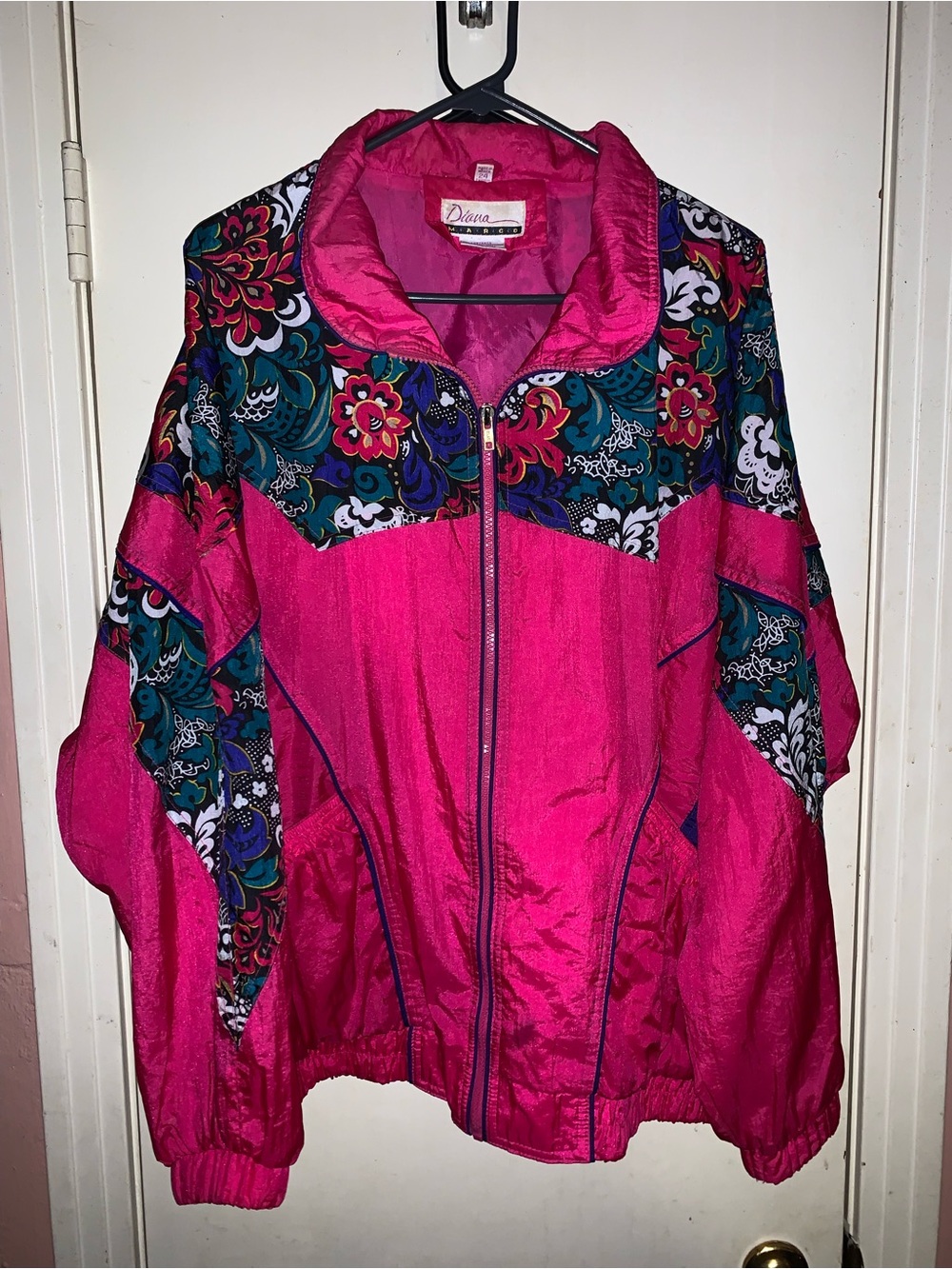 Vintage Diana Marco Size 24 Pink Floral Colorblock Windbreaker Jacket